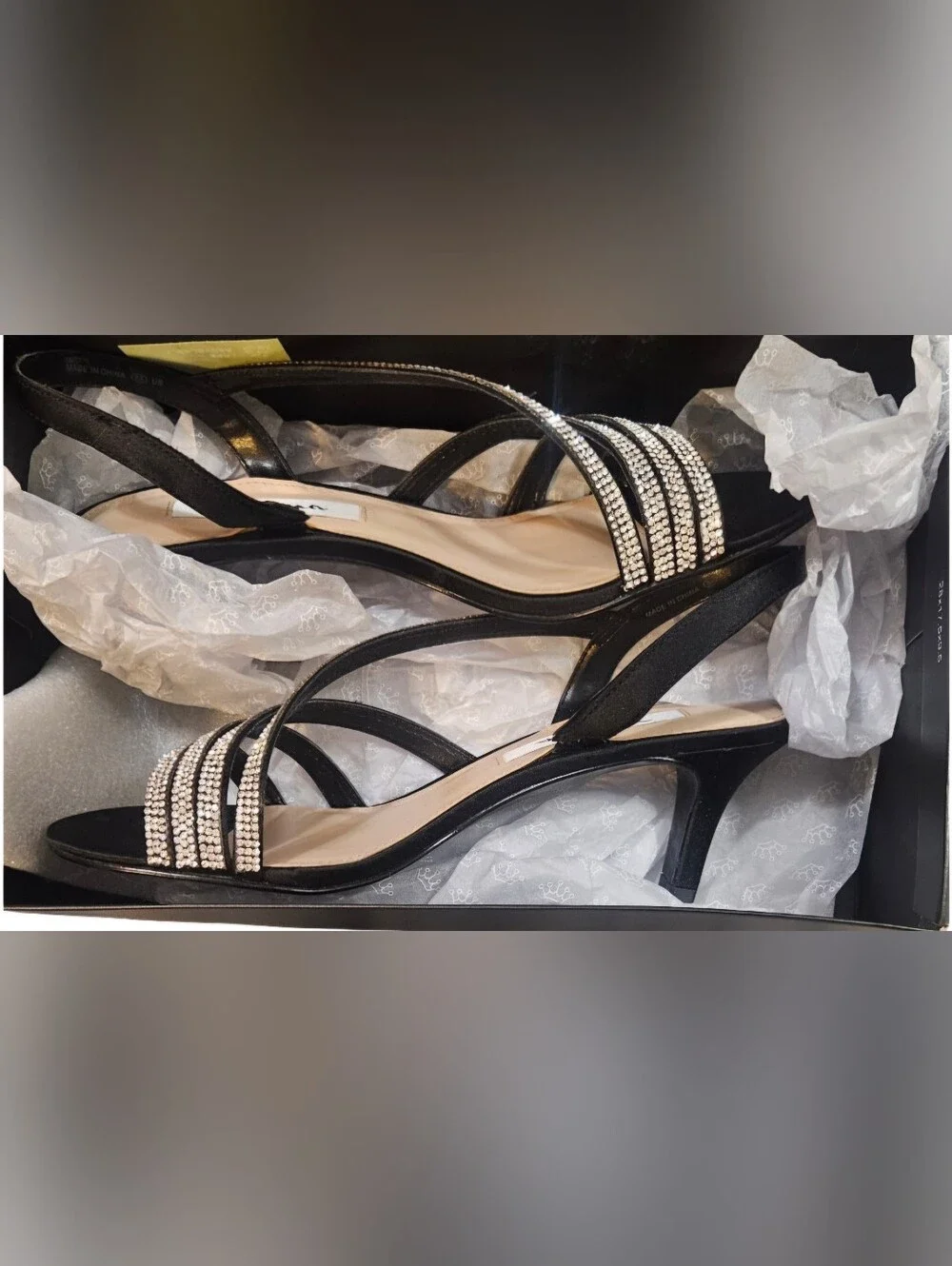 Nina Black Crystal-Strap Slingback Sandals 2